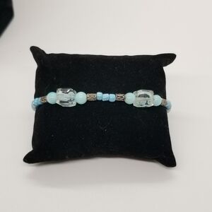 light blue and silver glass bead bracelet